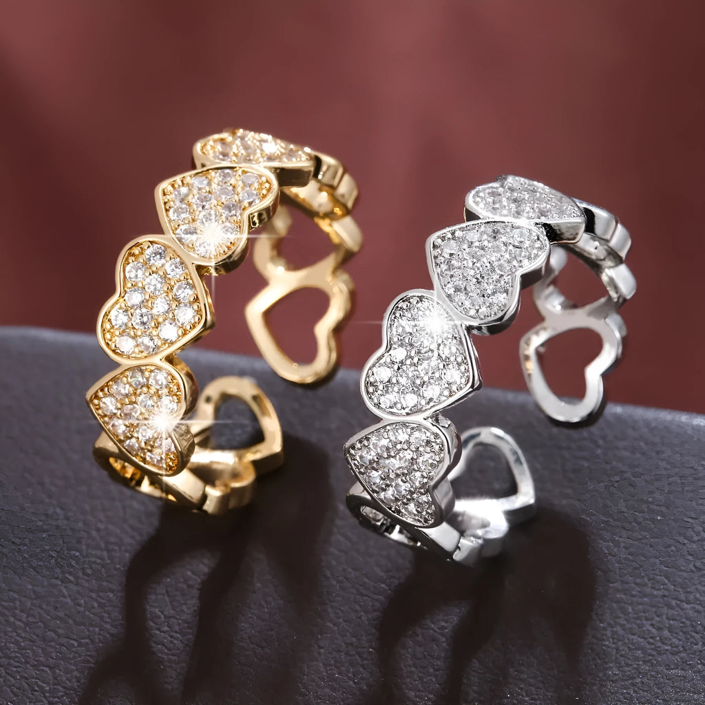 Adjustable opening couples ring with heart design in gold or silver colour