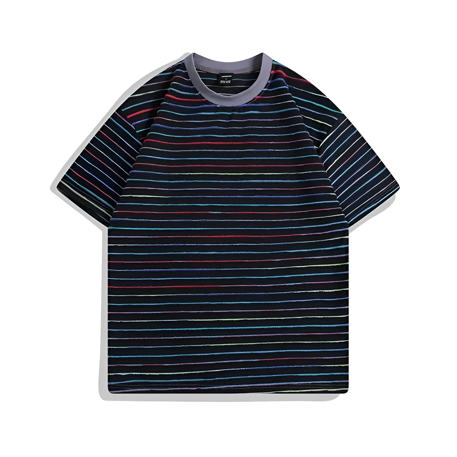 Colour striped loose fit cotton blend t-shirt with short sleeves and round neck collar in multiple colour options