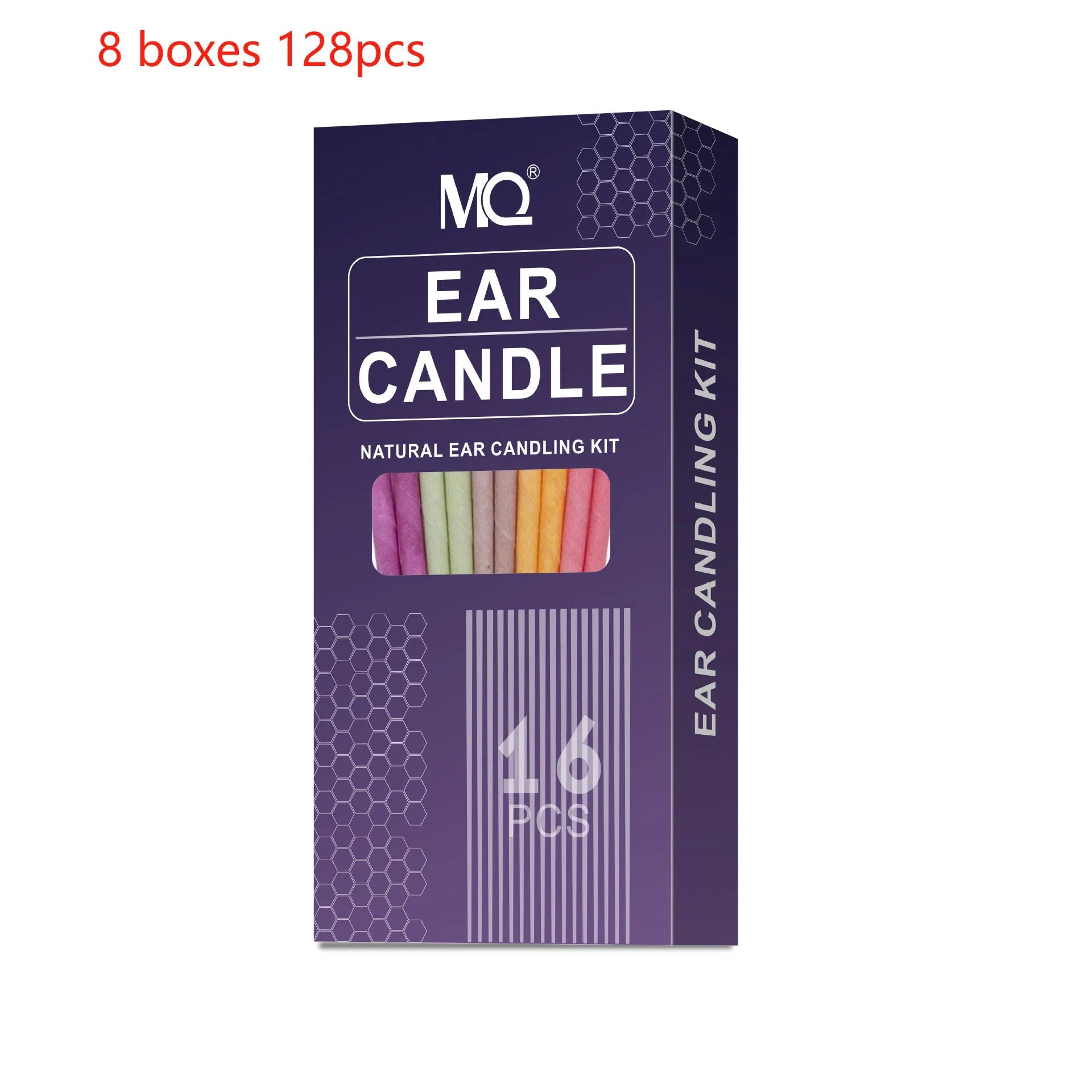 MQ Horn 16 piece ear candle set with protection boards and cotton swabs in assorted colours