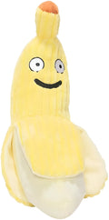 Yellow banana cat toy with crinkle sound measuring 13 inches long