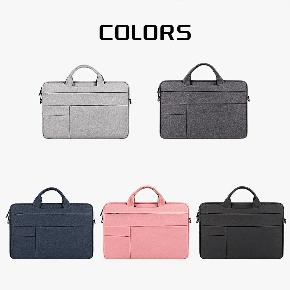 Water-repellent laptop carrying case in Black, with luggage strap and shoulder strap, for 13.3 to 15.6 inch laptops.