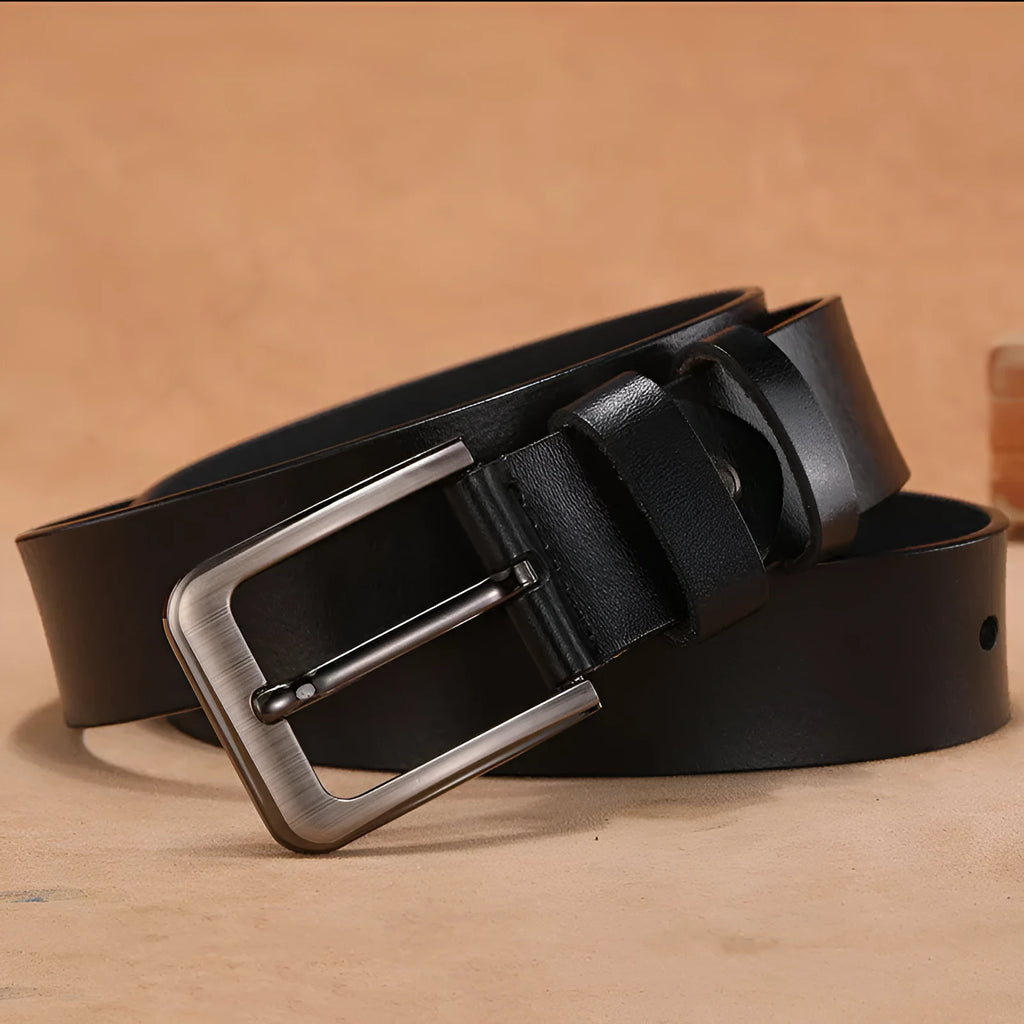 Men's square head pin buckle casual belt in black or brown with adjustable length