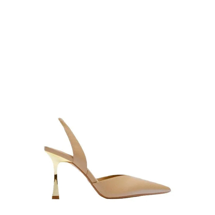 Women's nude pointed toe high heels in patent leather with shallow mouth design