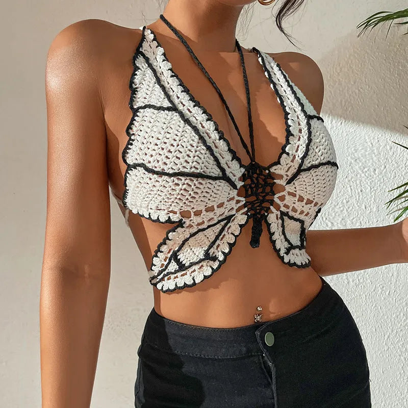 Women's black and white classic bikini swimsuit on a mannequin