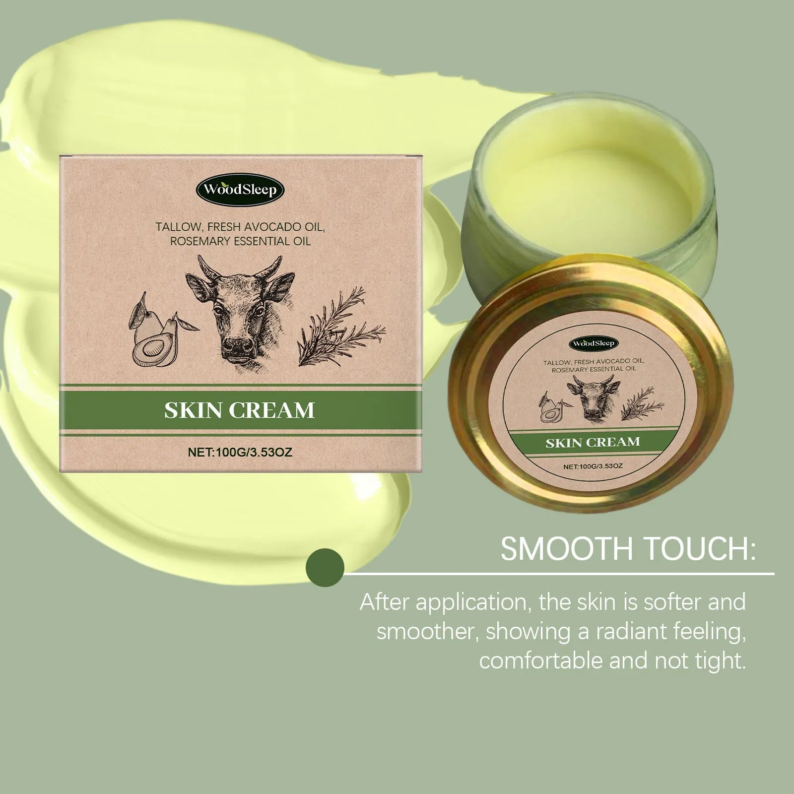 Cow fat skincare cream 100g tube with glycerol and glycerol stearate moisturiser