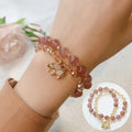 Women's retro colour hair crystal bracelet with strawberry quartz ethnic styling