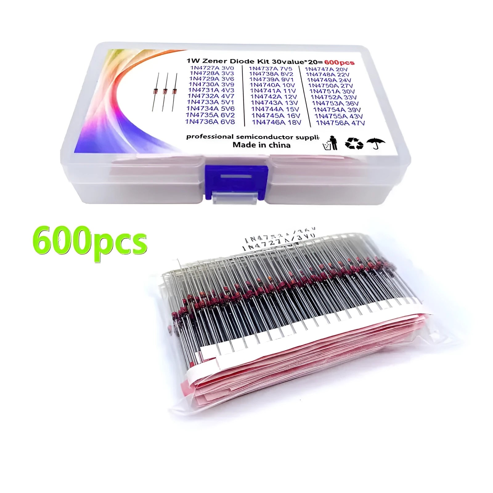 Boxed 1W Zener diode electronic component with 50V reverse breakdown voltage