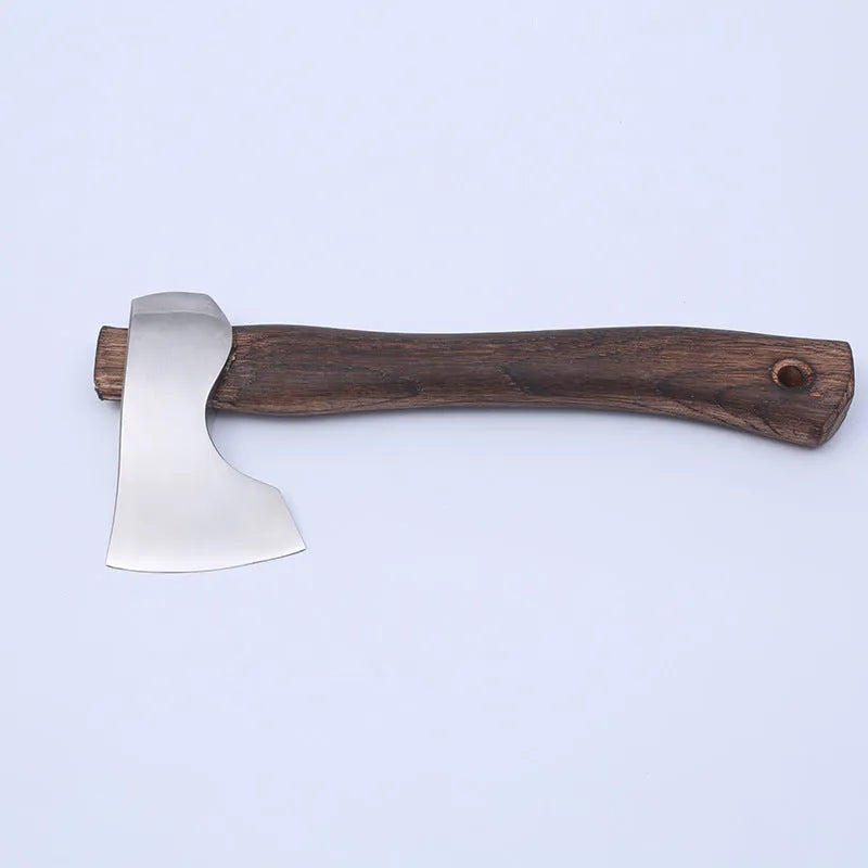 Camping axe with high carbon steel head and wooden handle for outdoor logging