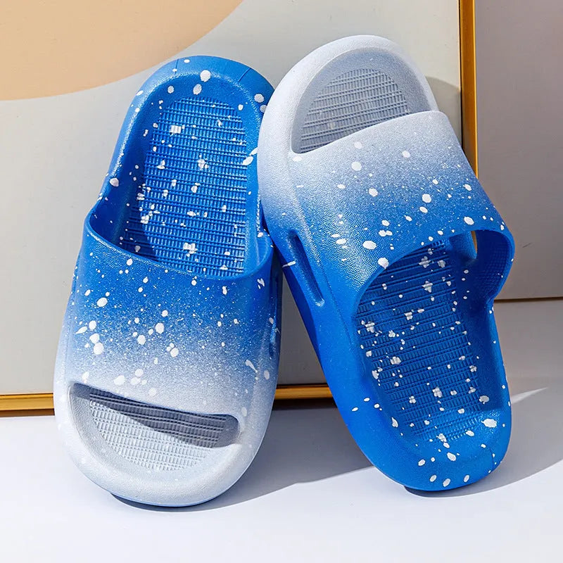 Gradient coloured PVC summer slippers for children on a non-slip sole.