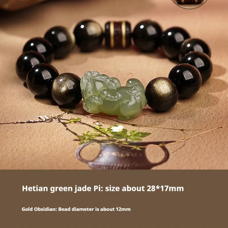 Hetian jade bead bracelet with black and red adjustable braided cord, Chinese style jewellery.