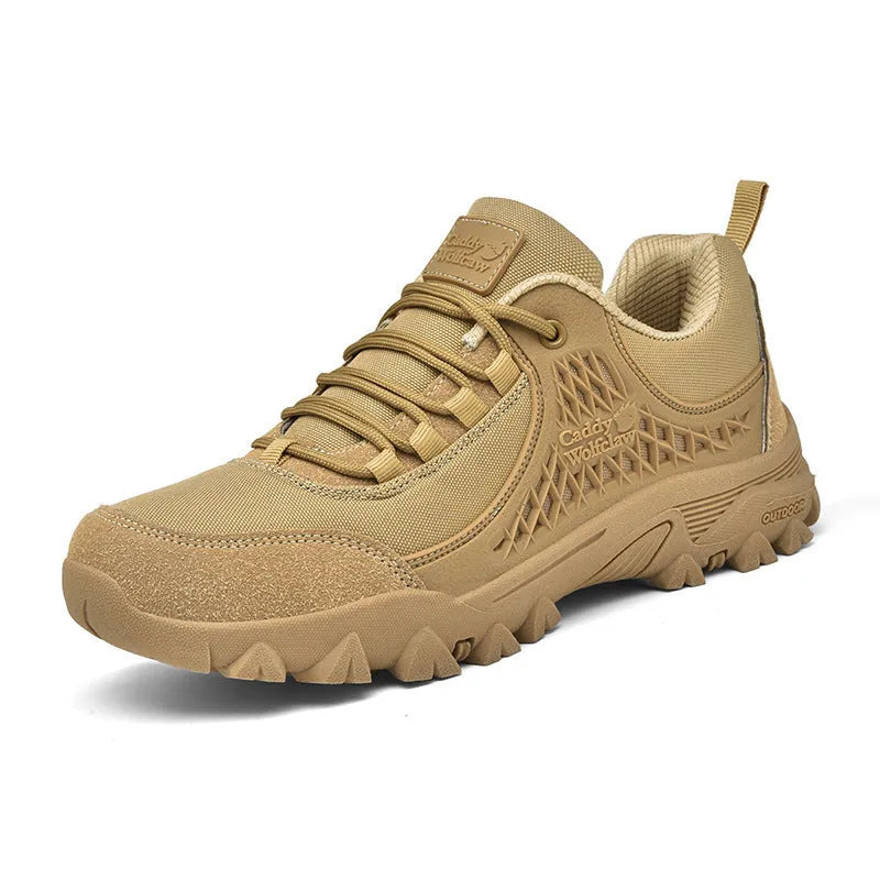 Men's casual outdoor mountaineering non-slip platform hiking shoes, khaki colour, PU mesh upper