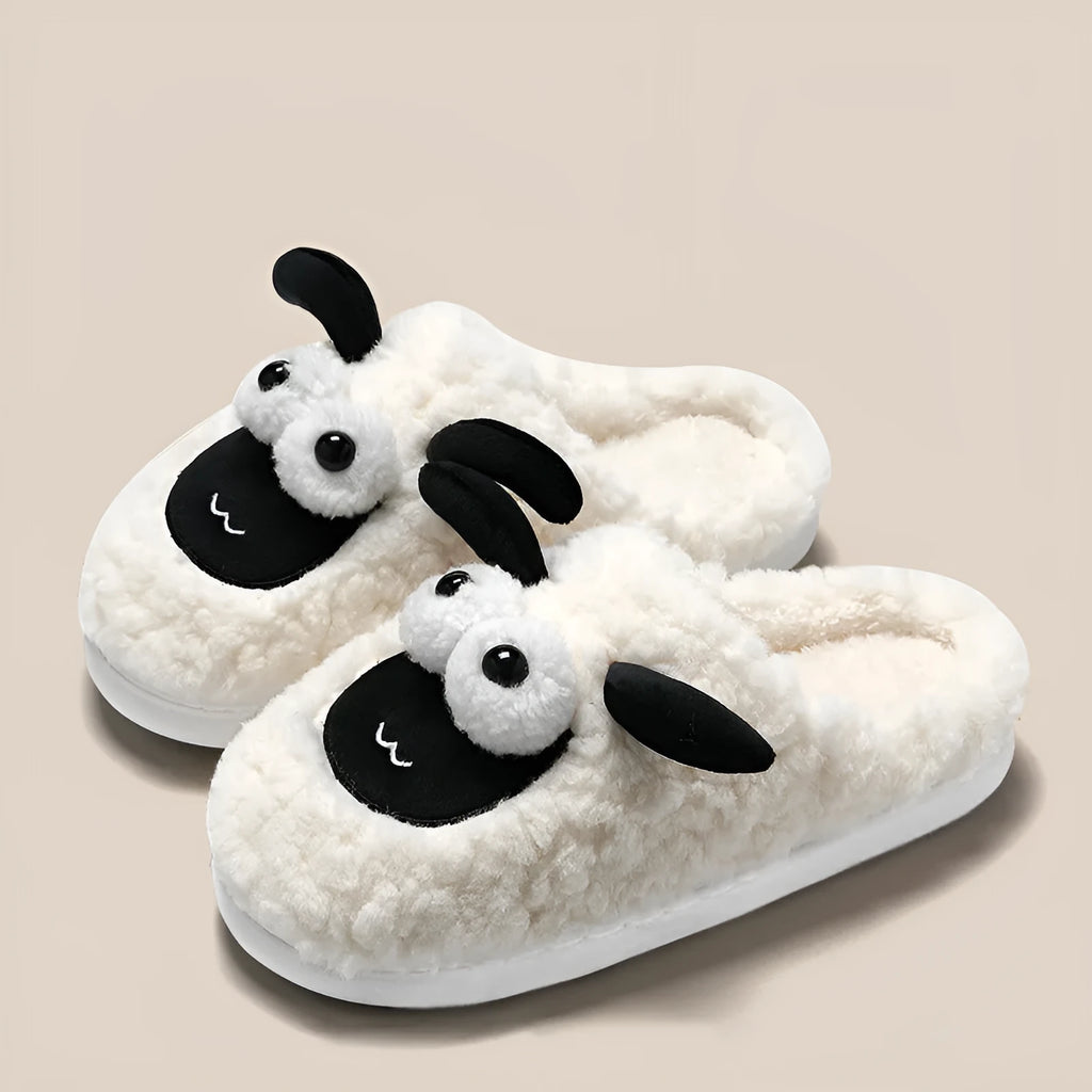 Brown suede slip-on slippers with thermal cotton lining and a light-coloured sewn PVC sole.