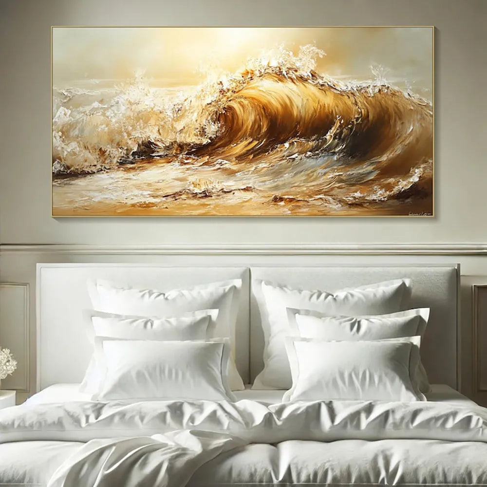 Hand-painted abstract yellow waves landscape oil painting canvas wall art