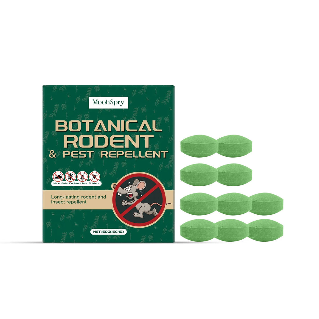 Ten anti-mouse repellent pills and three mesh bags for warehouse and home rodent deterrence.