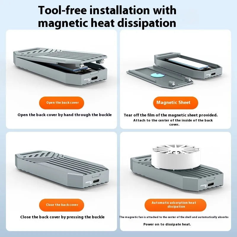 Thunderbolt 4 compatible M.2 SSD aluminium external enclosure in silver or grey colour with compact dimensions