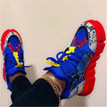 Sports style flat-bottom lace-up casual shoes with artificial PU upper, round toe, low-cut, colour matched black, red, yellow options