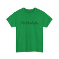 Green cotton t-shirt with white letter print design, short sleeves