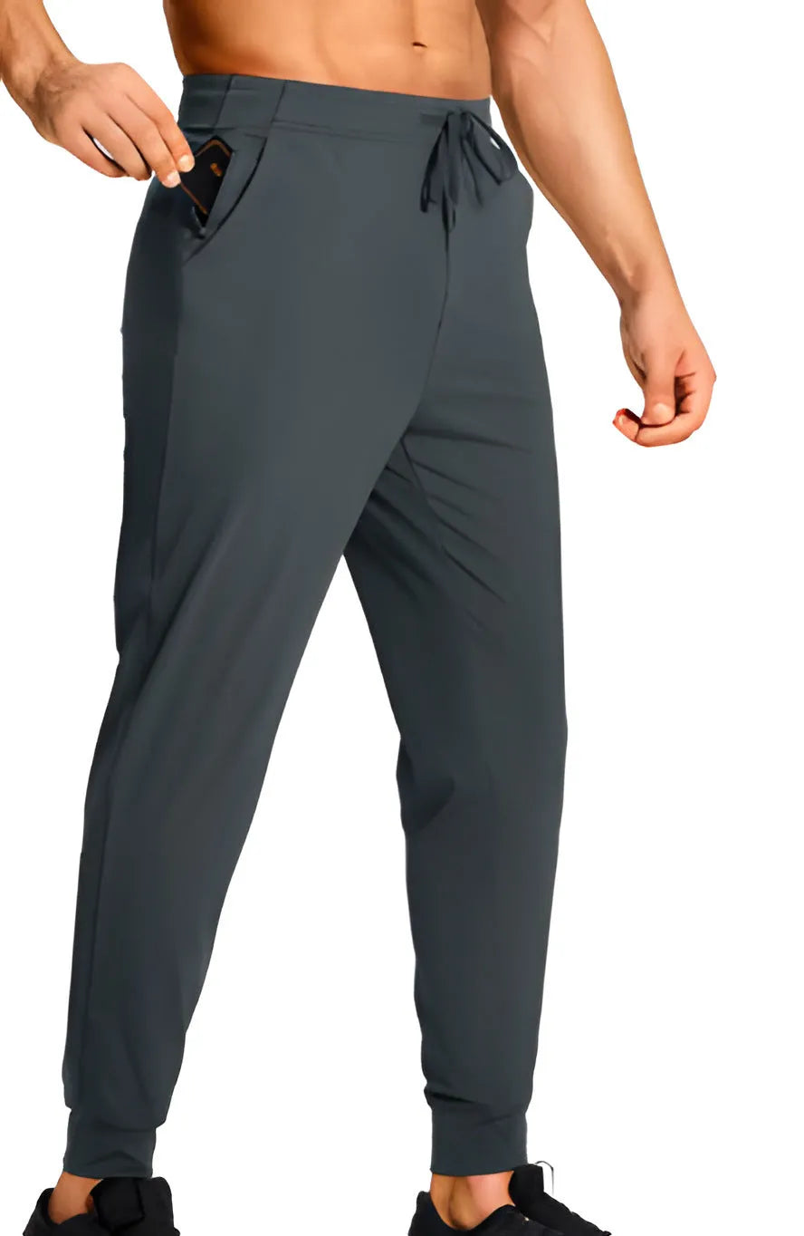 Men's loose fit casual trousers in solid colour with elastic waistband, available in multiple sizes