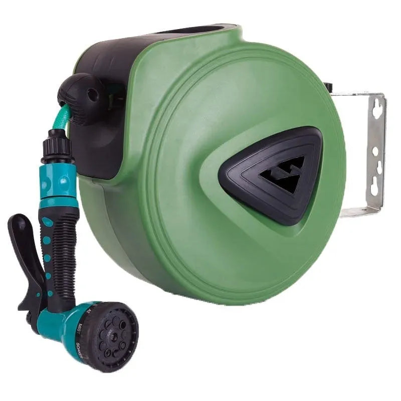 Automatic retractable hose reel with drum collector for 10 metre PVC water pipe.