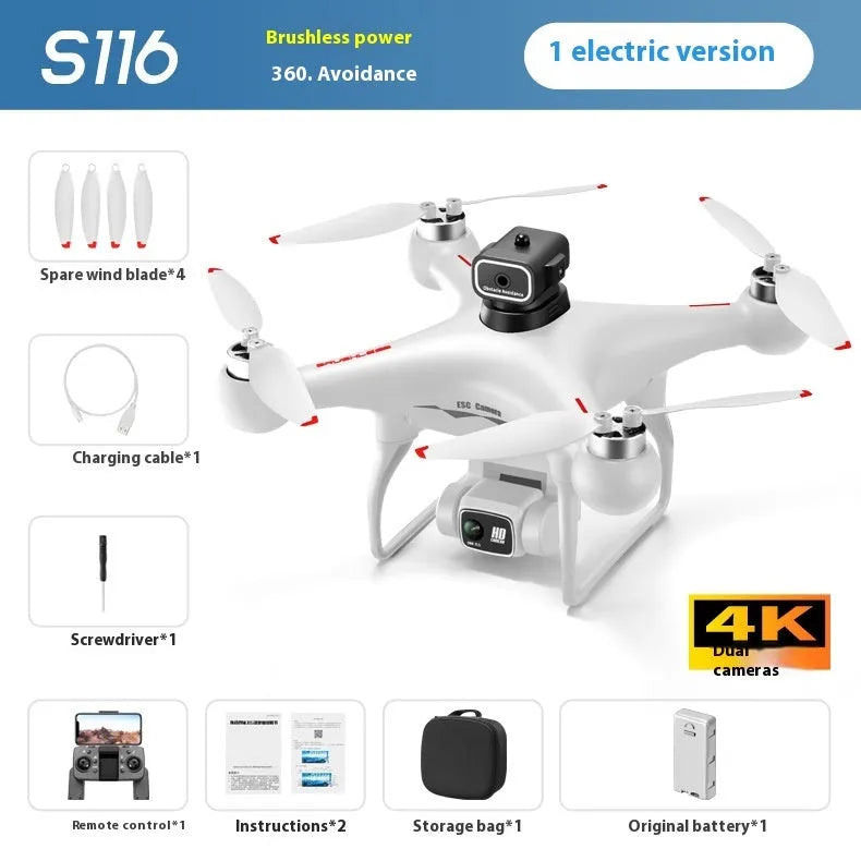 Black HD brushless UAV drone with four-side obstacle avoidance and dual camera aerial photography system