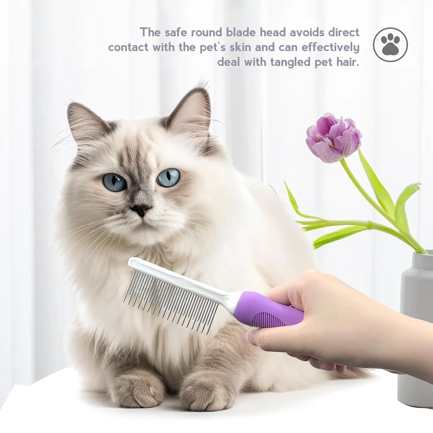 Purple pet grooming comb with stainless steel teeth for detangling dog and cat hair