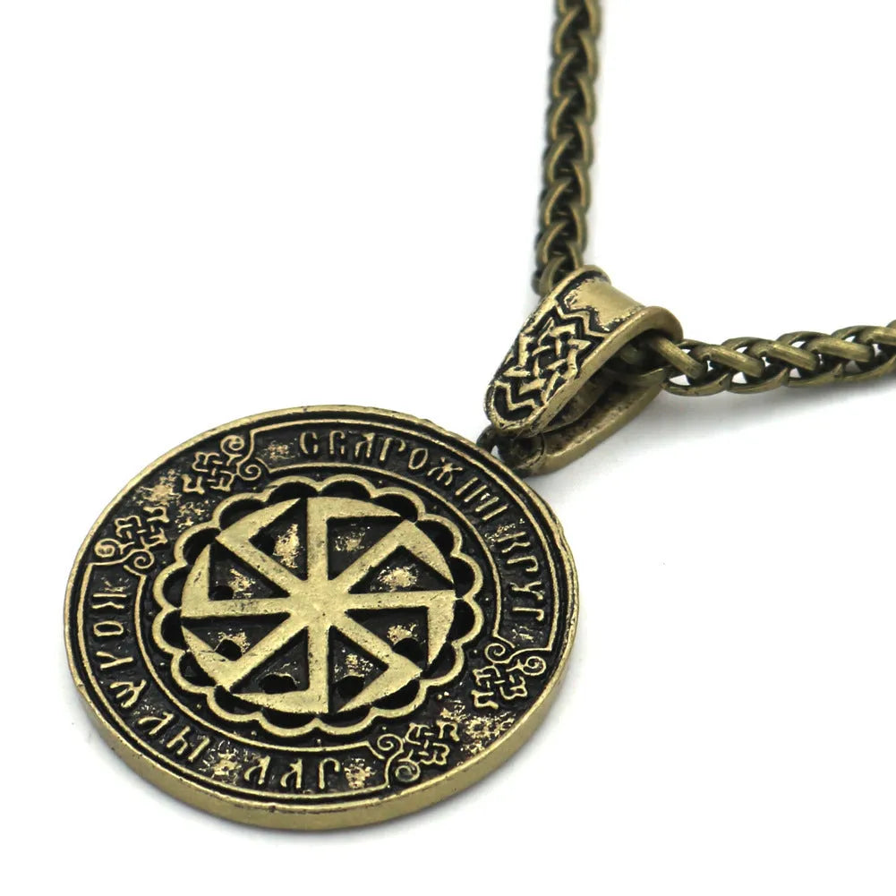 Lunavin ODing logo pendant necklace in antique silver with adjustable chain on grey background