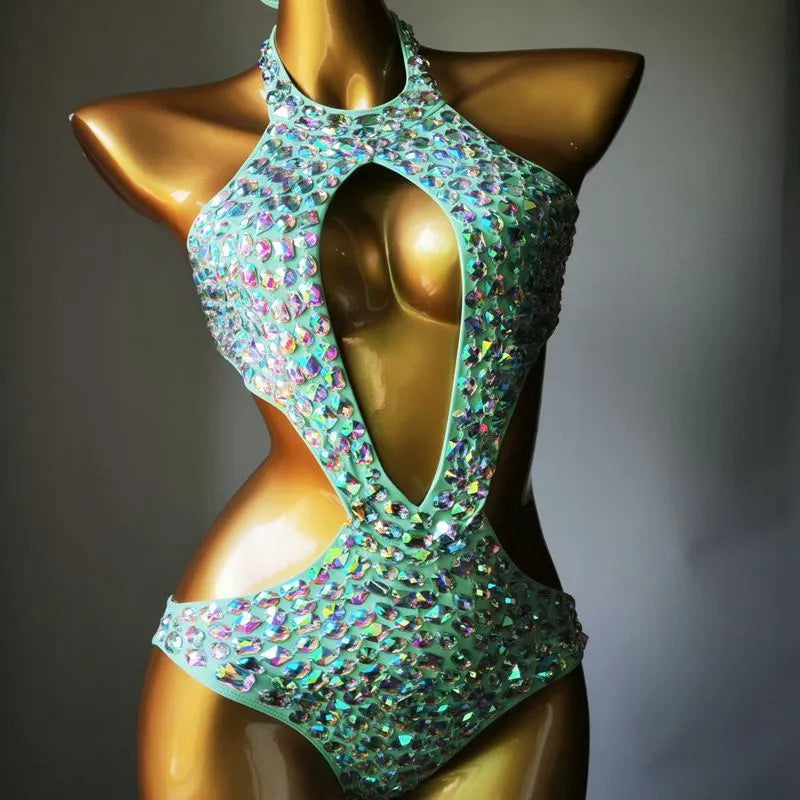 Women's one-piece mesh diamond swimsuit in nylon fabric with four colour options