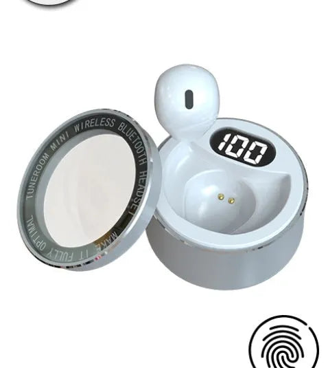 Invisible 9mm mini in-ear wireless Bluetooth earpiece in skin tone, white, or pink colour options.
