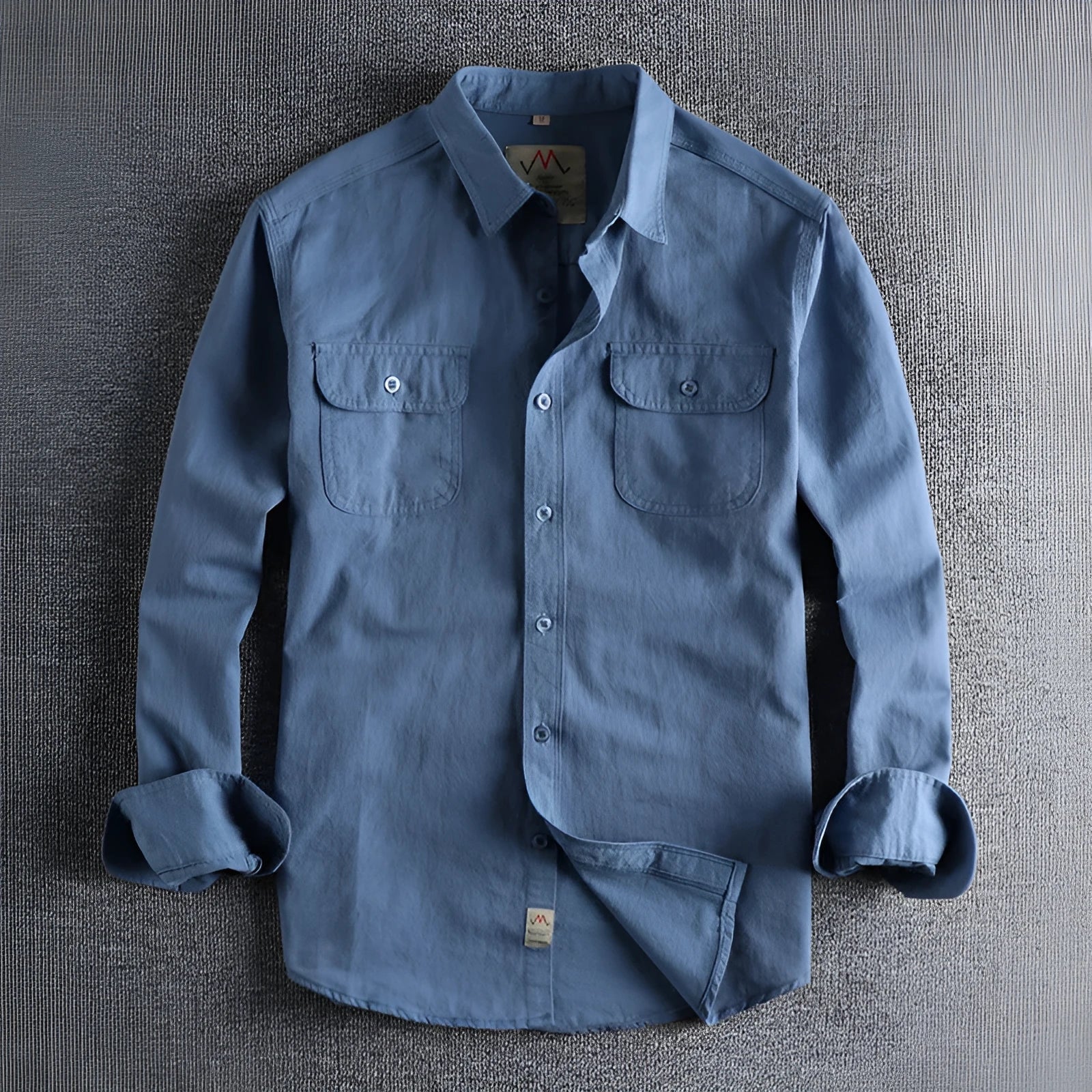 Men's solid colour cotton cardigan shirt with long sleeves in light blue.