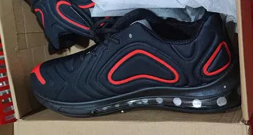 Men's black air cushion sneakers with artificial PU upper, plastic sole, and lace-up design for outdoor running
