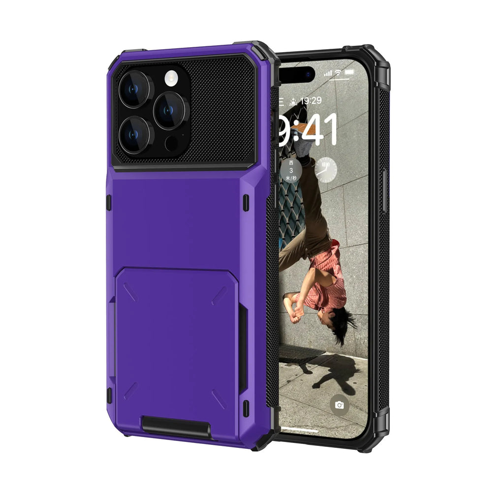 Gray fashion flip card phone case with PC material and card holder for iPhone 13