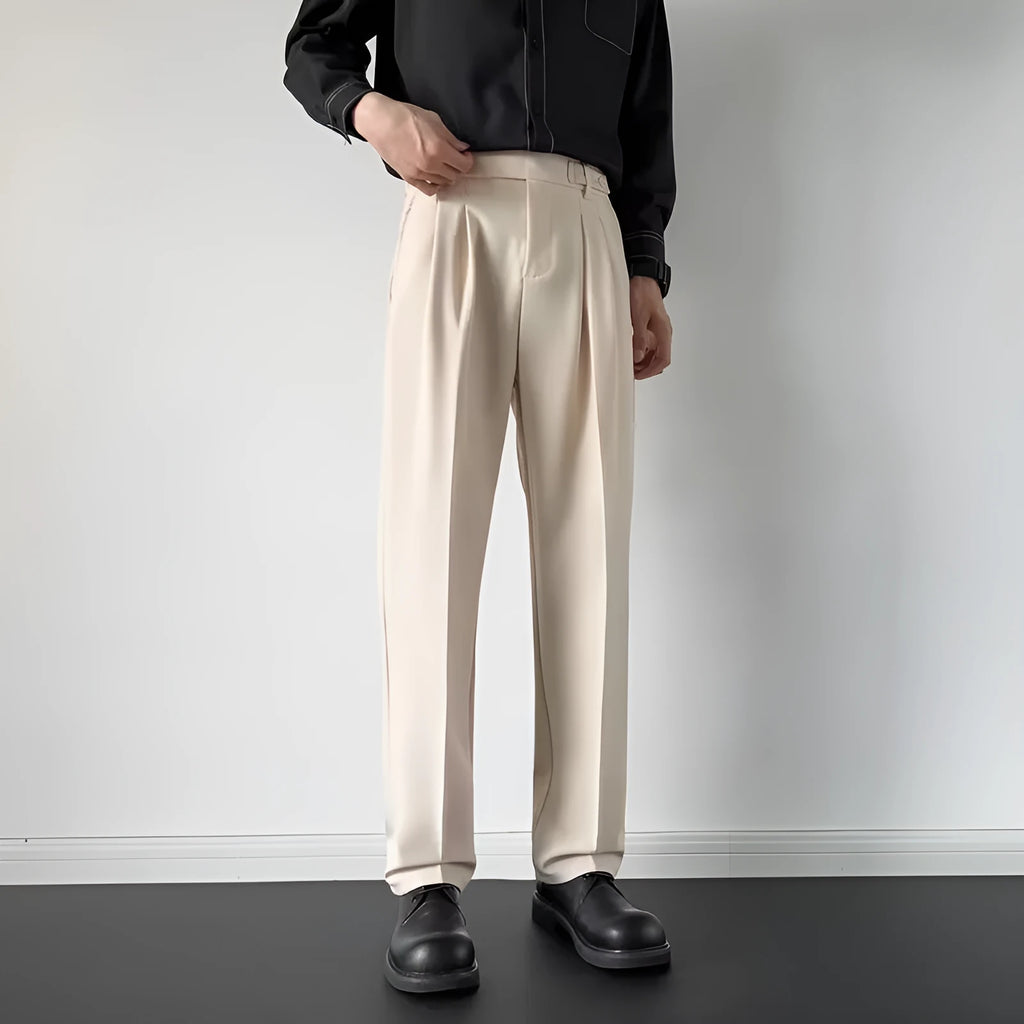 Men's straight loose fit suit trousers in apricot and black colour options