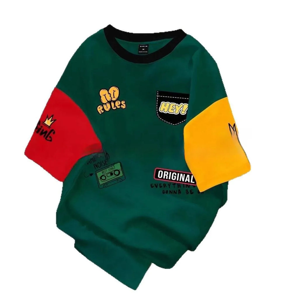 Men's loose fit casual t-shirt with printed letter design in a colour mix option.