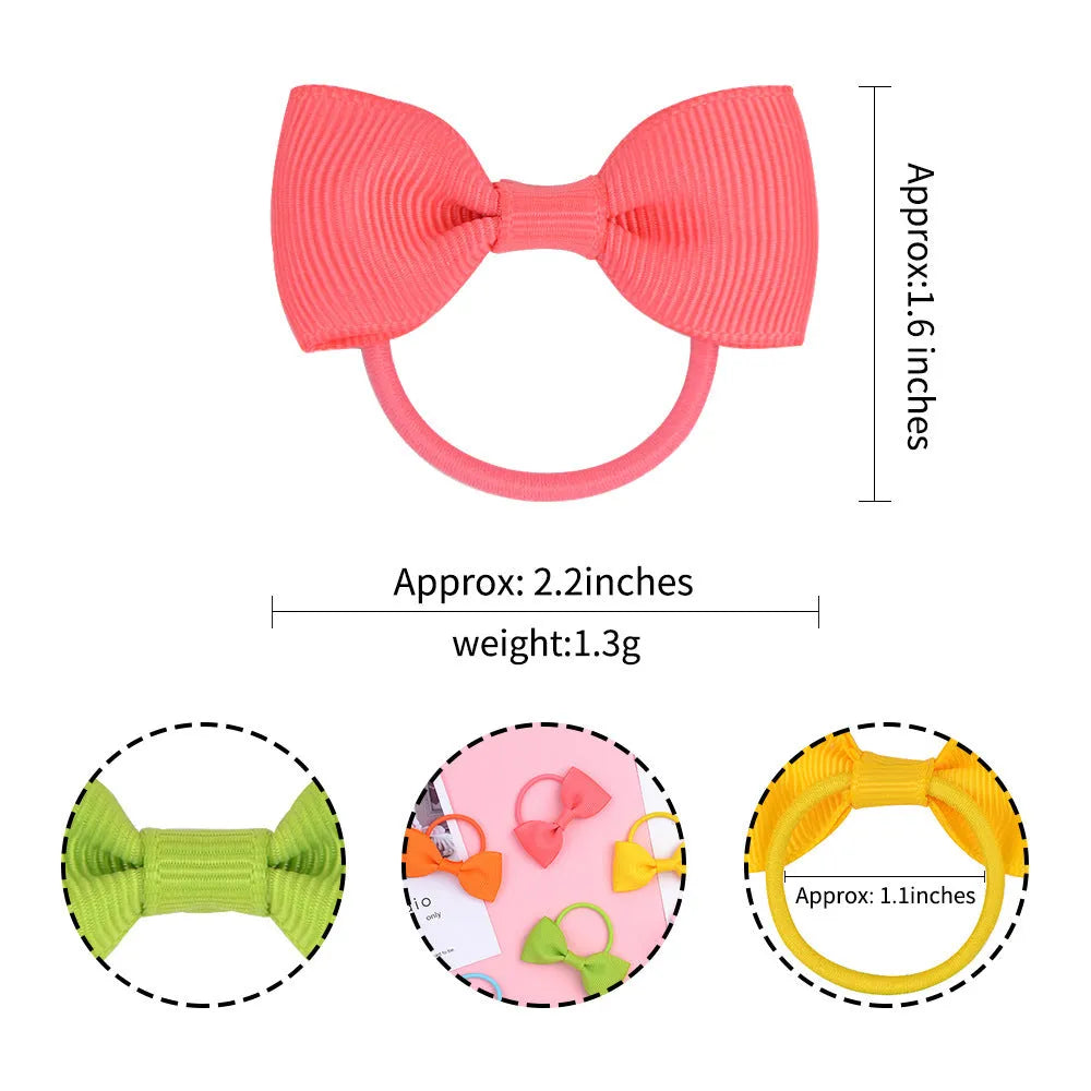 40 pairs of multicoloured baby hair ties with grosgrain ribbon bows and elastic bands