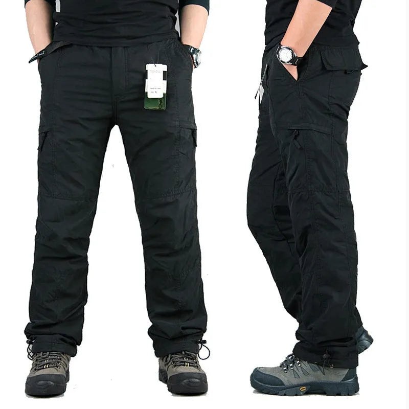 Men's wool-lined cotton velvet work overalls in stone-washed fabric with loose straight-leg cut