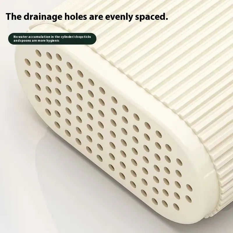 Plastic wall-mounted chopsticks basket with cross-border drain design in beige, dark green, or orange.