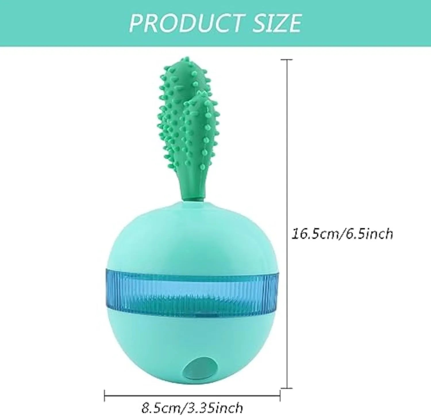 Blue and green durable rubber treat dispensing ball for medium large dogs with tumbler design