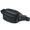 Genuine leather men's outdoor waist bag in black, 22x12x6cm, waterproof solid colour design
