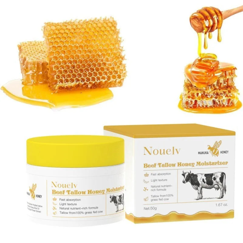 50g jar of honey and tallow moisturising cream for dry and combination skin.