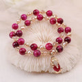 Handmade natural Tigereye stone bracelet with chain design in green or rose red colour options