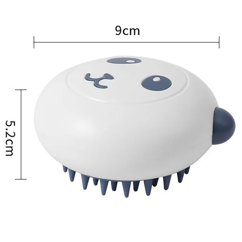 Panda-shaped silicone pet shower brush with soft bristles for dog and cat bath time.