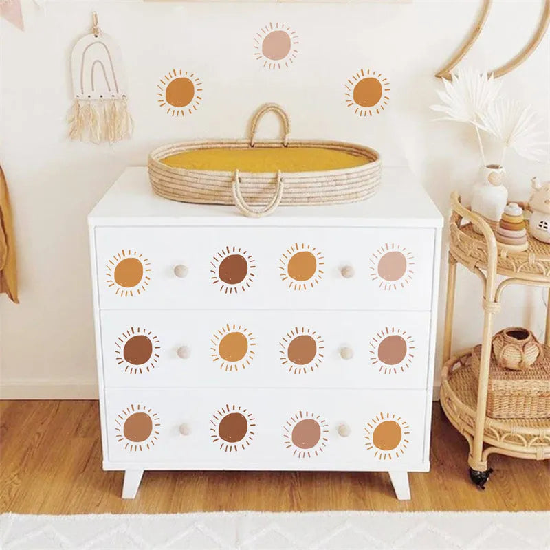 Cartoon sun plastic wall sticker set, three 29x20cm layouts, self-adhesive, for children's room decoration