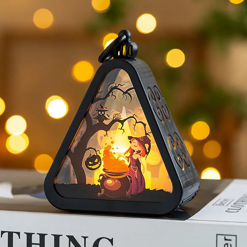 Halloween portable pumpkin lamp decoration in four colour variations with plastic and glass construction