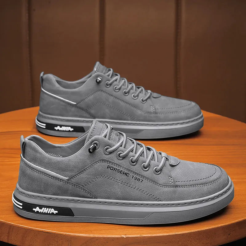 Men's black waterproof casual work shoes with non-slip rubber soles for construction site wear