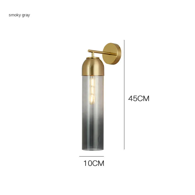 Nordic modern minimalist glass wall lamp with E27 holder in blue, amber, transparent, smoke grey, or milky white.