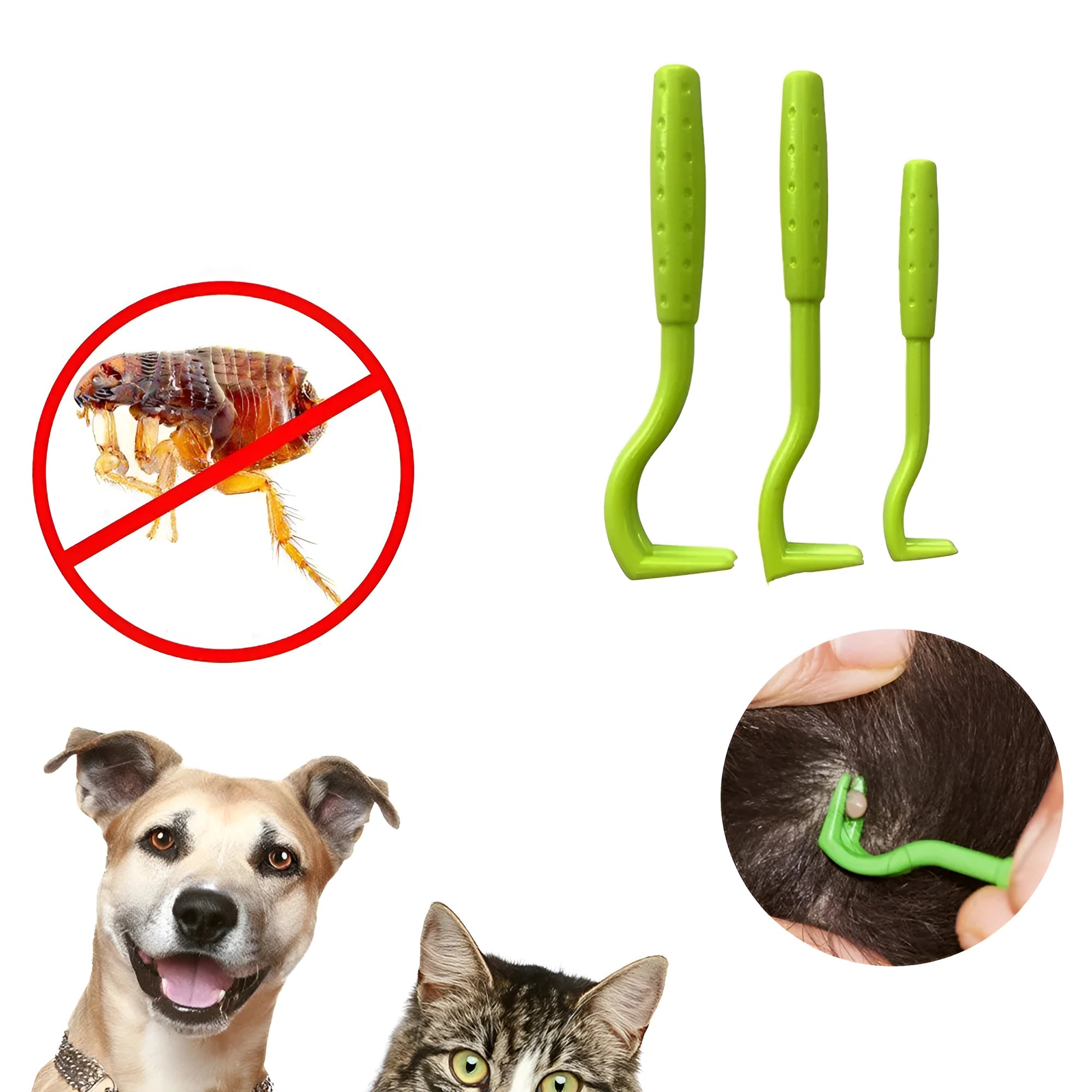 Three blue plastic pet tick removal clip tools with hook design for dogs and cats