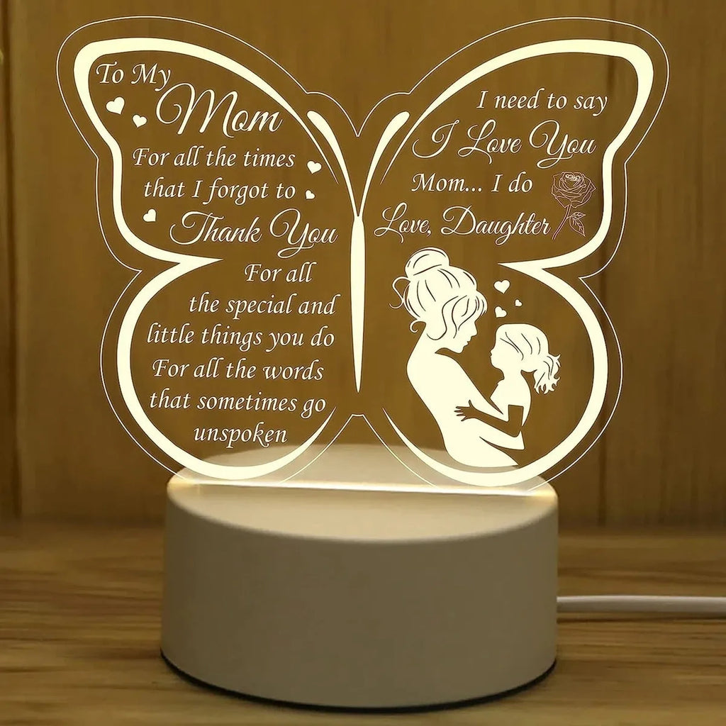 Heart-shaped acrylic table lamp with touch dimmer control and USB cable