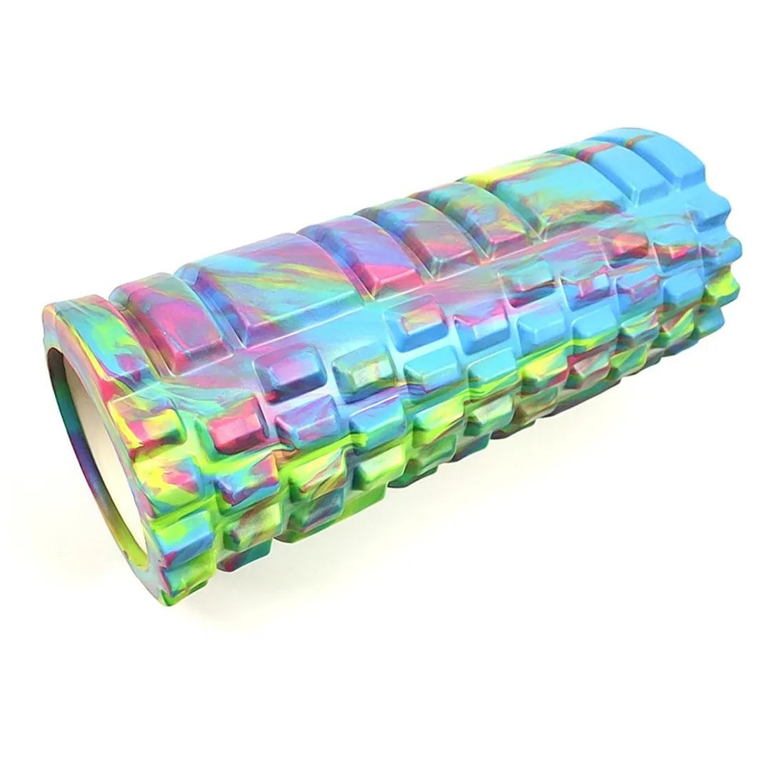 33cm camouflage pattern EVA foam roller in blue, green and yellow colour combination