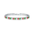 Electroplated real platinum women's square zircon bracelet with gang drill details in assorted colours.