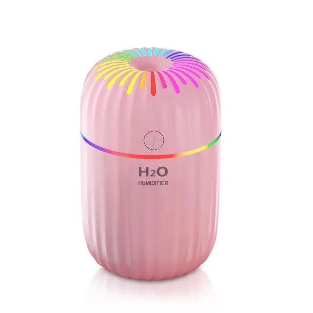 White USB mini humidifier with 300ml water tank measuring 75x75x116mm